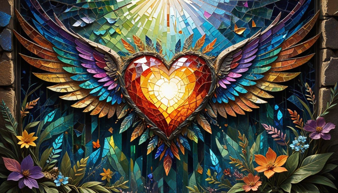 Rainbow Heart Stained Glass Window Reflection