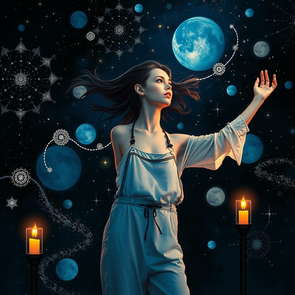 Goddess Painting Stars in Surreal Dreamscape