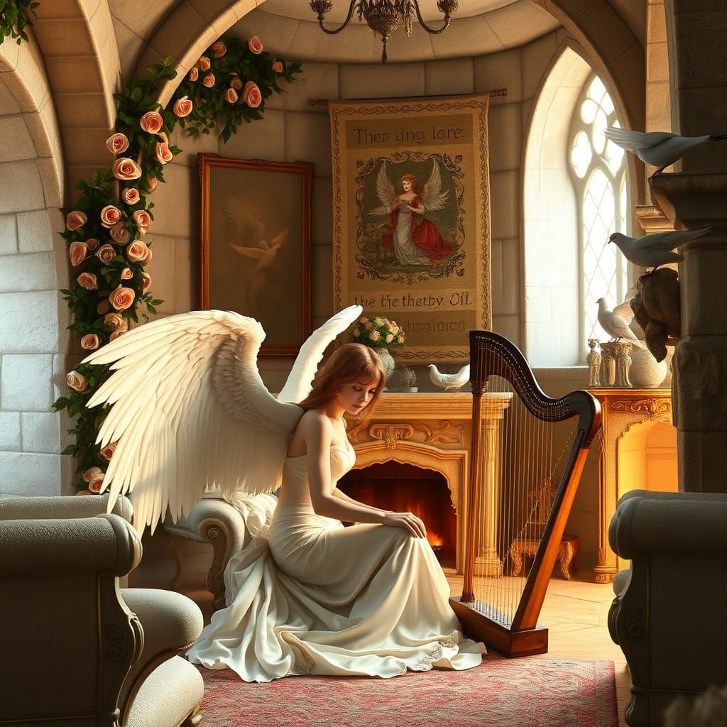 Medieval Angel in Lavish Bedroom