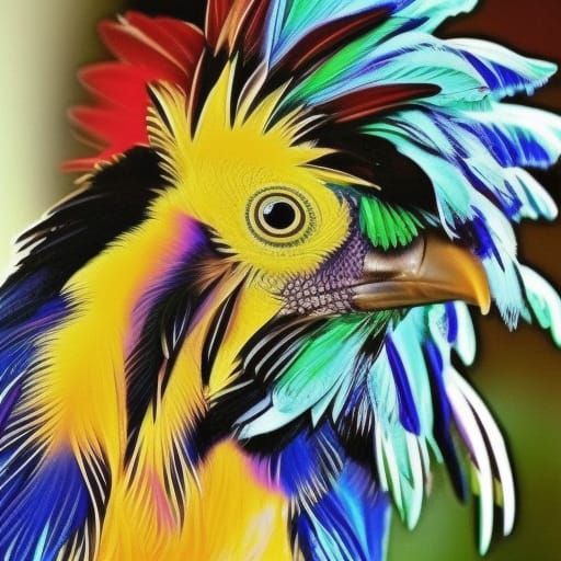 Colorful Feathered Winged Monster in Flight