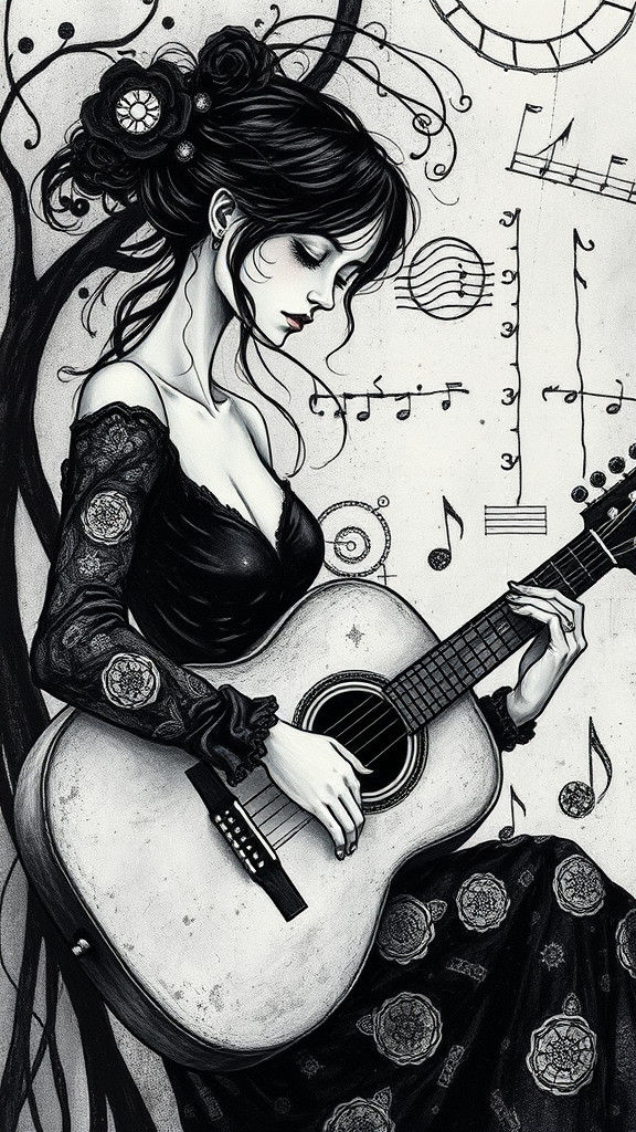 Black and White Acoustic in Varied Artistic Styles