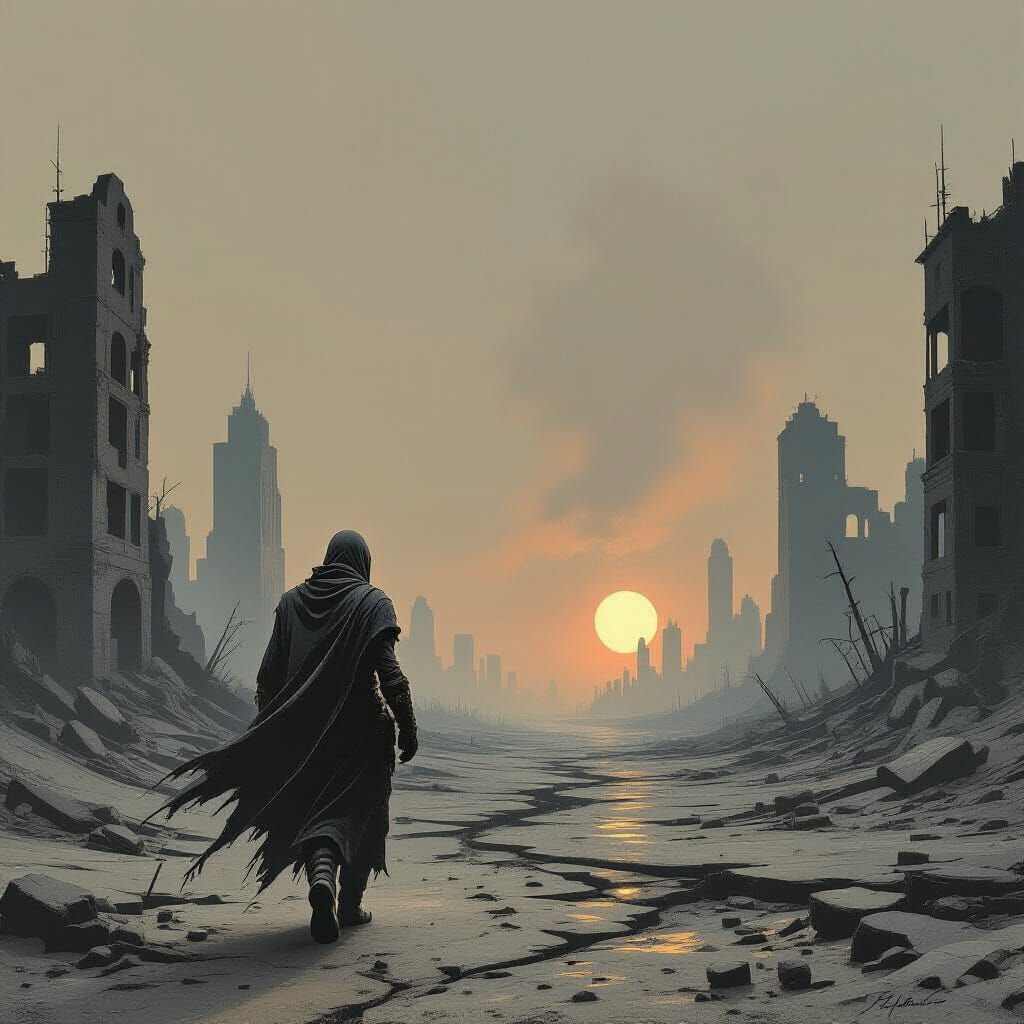 Post-Apocalyptic Wanderer in Gritty Style