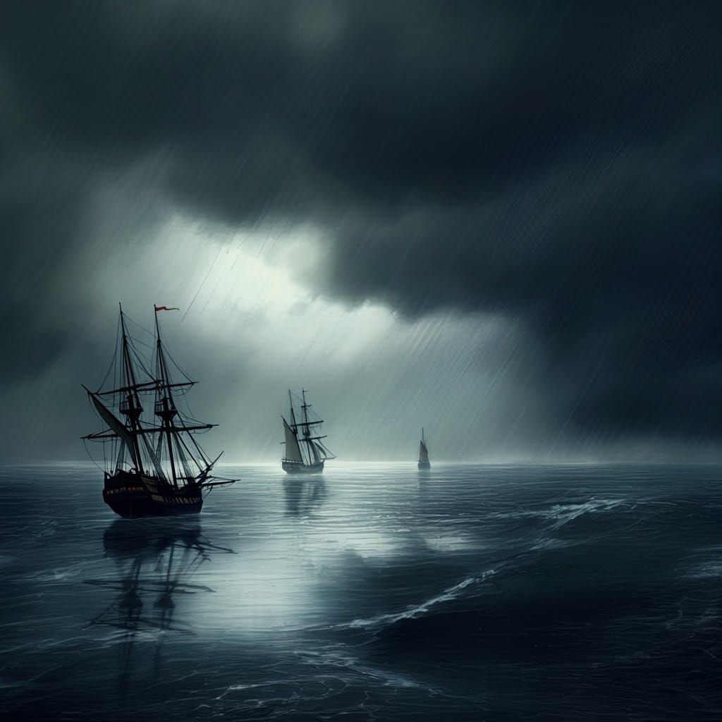 Stormy Sea Reflects Ominous Sky in High-Fantasy Style