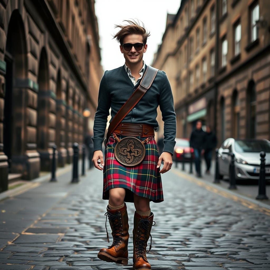 Scottish Model in Kilt, Edinburgh Street Style