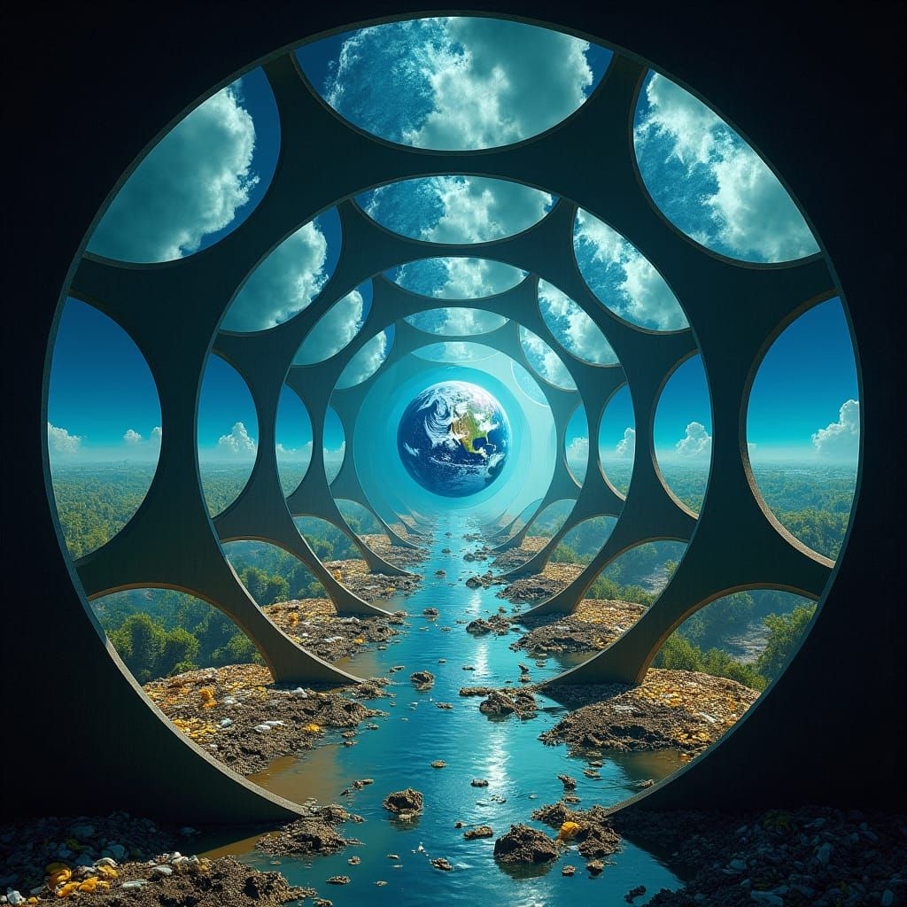 Dystopian Earth: Infinite Reflections in a Surreal Chamber