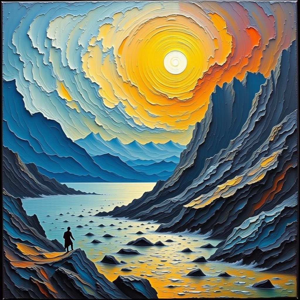 Textured Rocky Seascape in Impasto Style