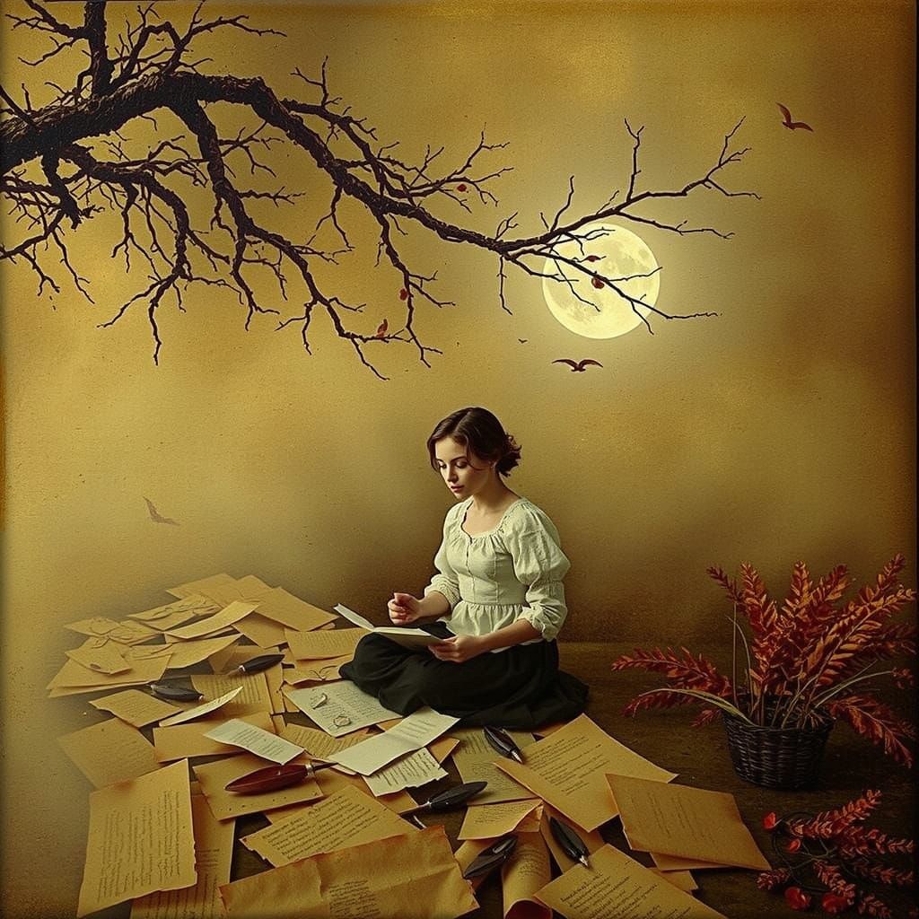 Dreamy Moonlit Garden Scene with Lost Woman