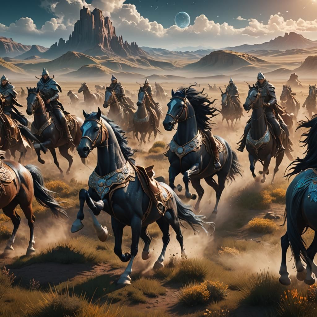 Celestial Horses Gallop Through Plains: Fantasy Concept Art