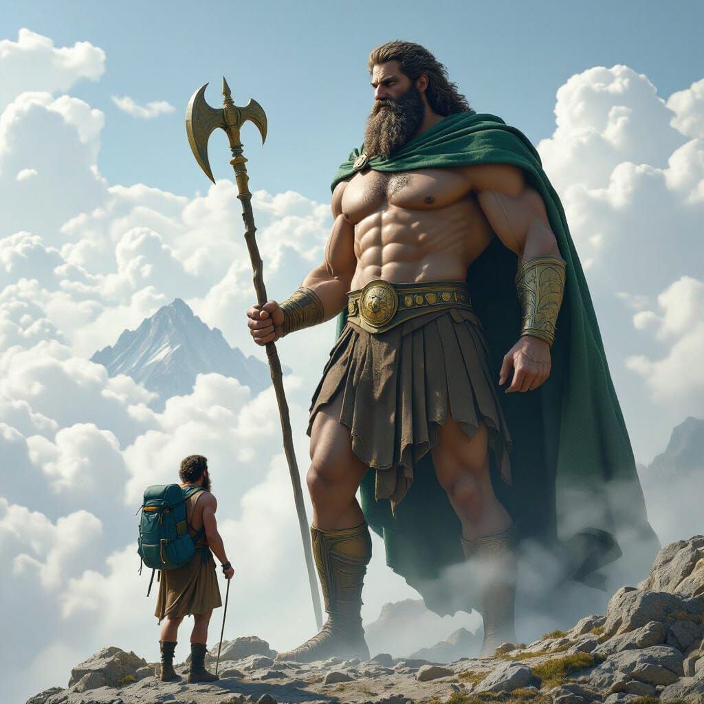 Olympian Titan Meets Hikers on Mount Olympus
