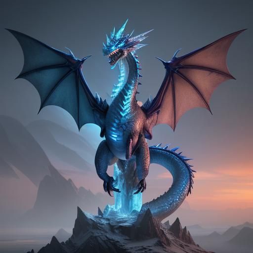 Icy Dragon with Spikes, Detailed Matte Painting