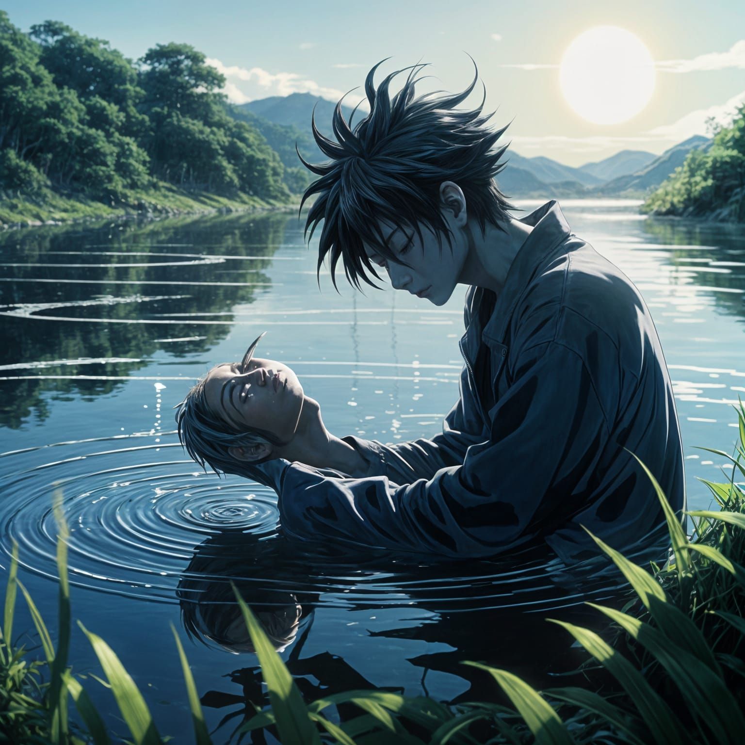 Surreal Anime Masterpiece: Ryuk Slumbers Above the Water