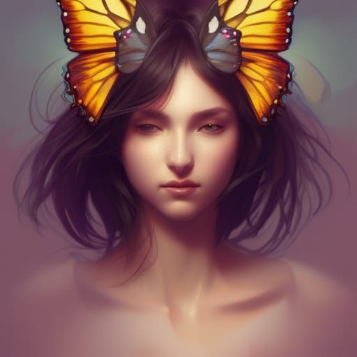 Butterfly Girl Portrait in Art Nouveau Style