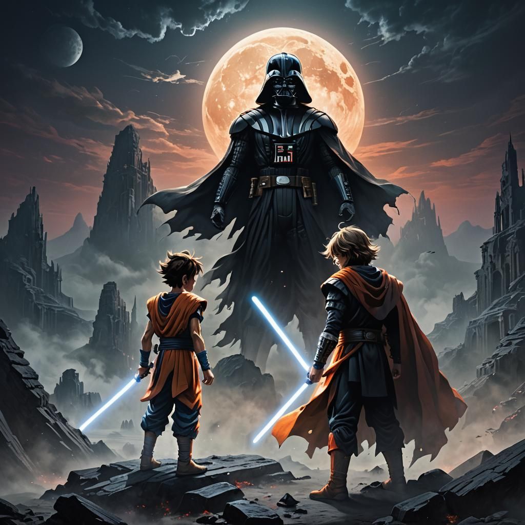 Goku, Darth Vader, and Anakin in Epic Battle