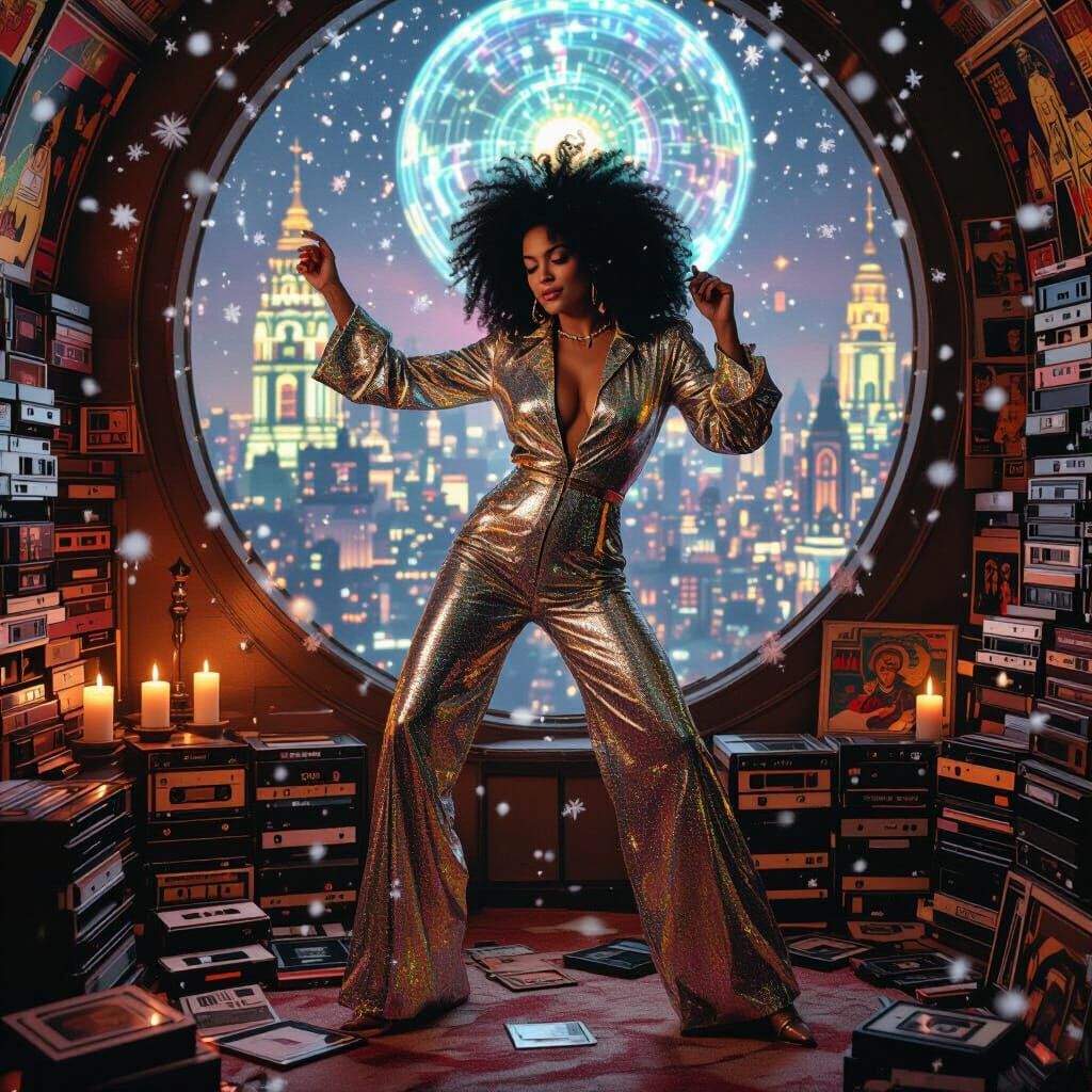 Afrofuturist Disco Queen Dancing in Neon Metropolis