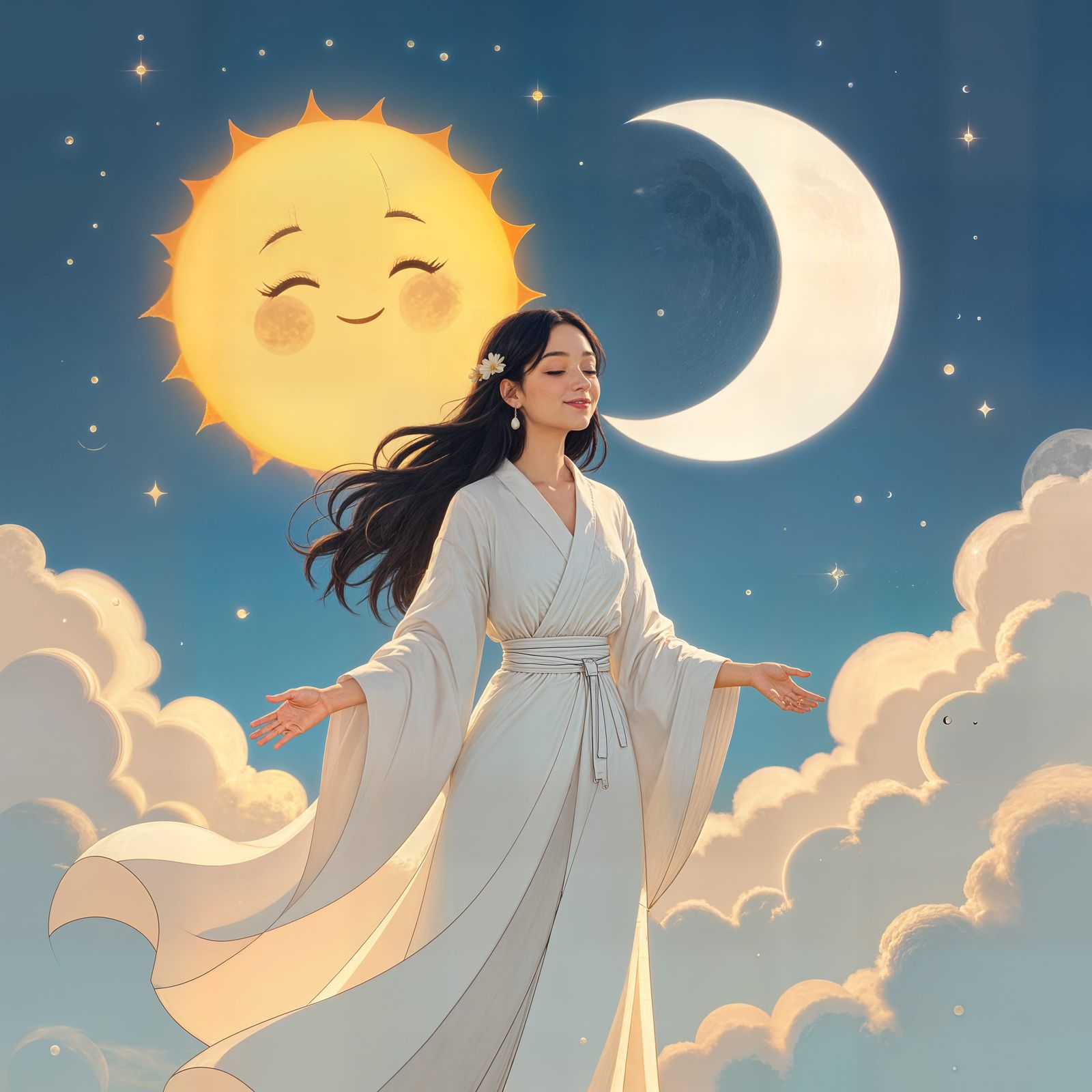 Sun and Moon Embrace in a Cosmic Dance