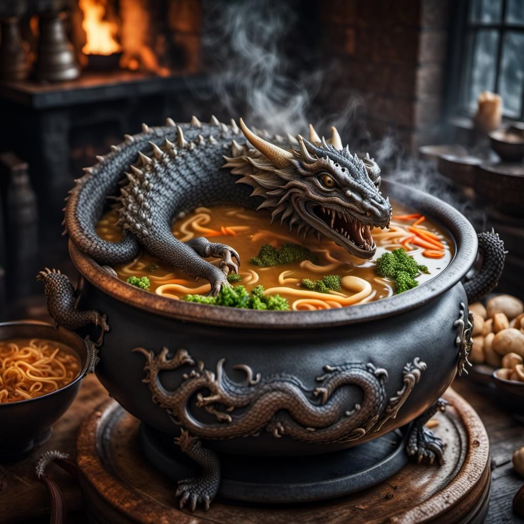 Dragon Guarding Cauldron of Mystic Soup