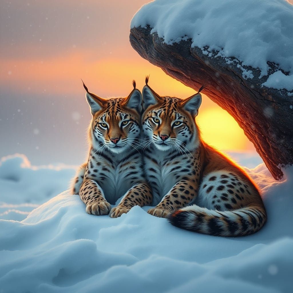 Regal Lynxes Seek Shelter in Blizzard Storm