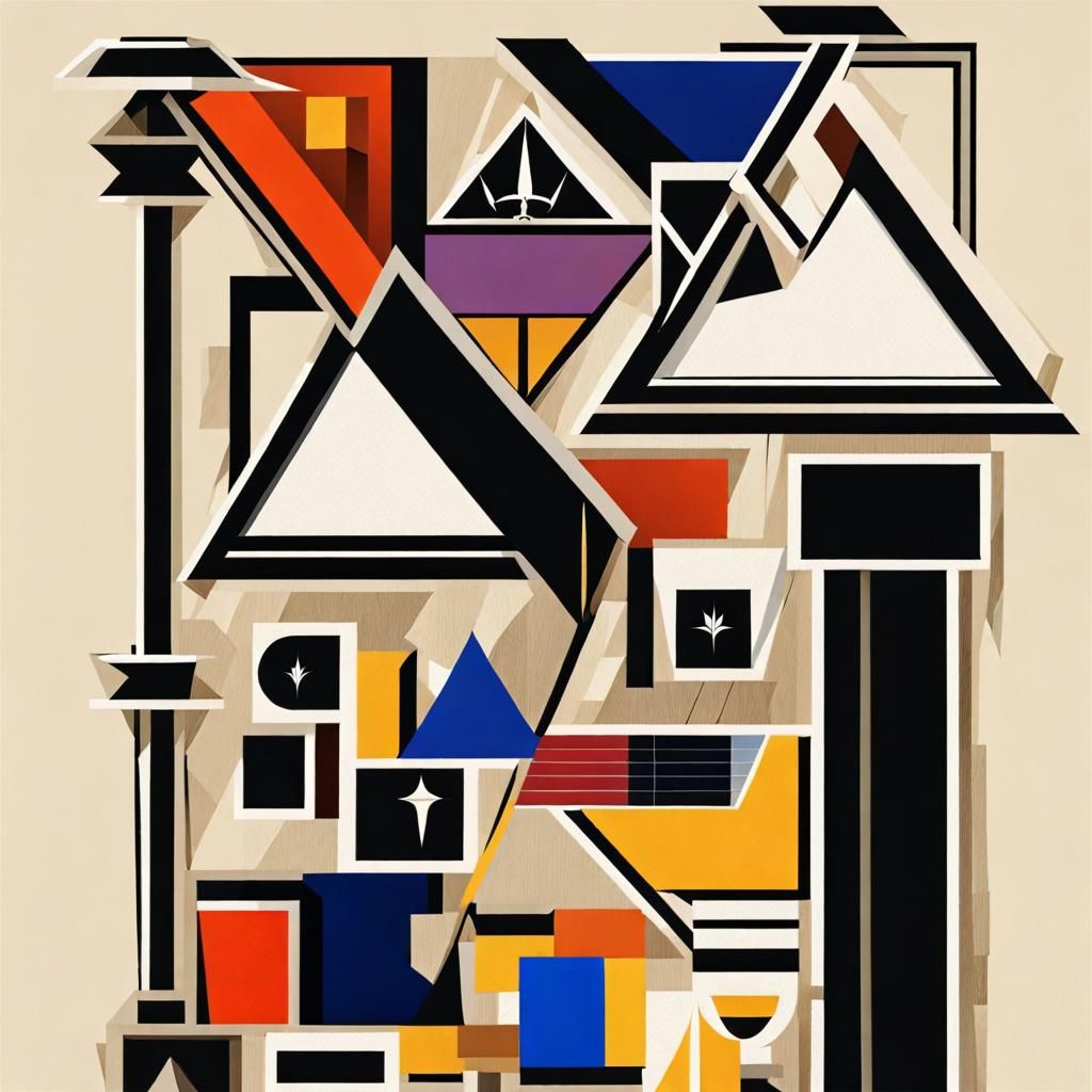 Abstract Collage of Heraldic Symbols and Cranes