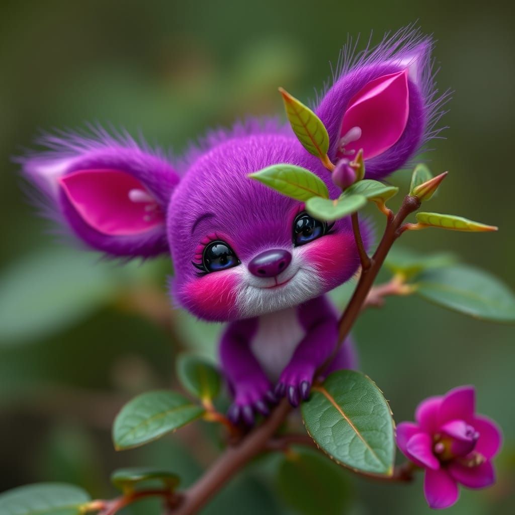Whimsical Magenta Creature in a Dreary Landscape