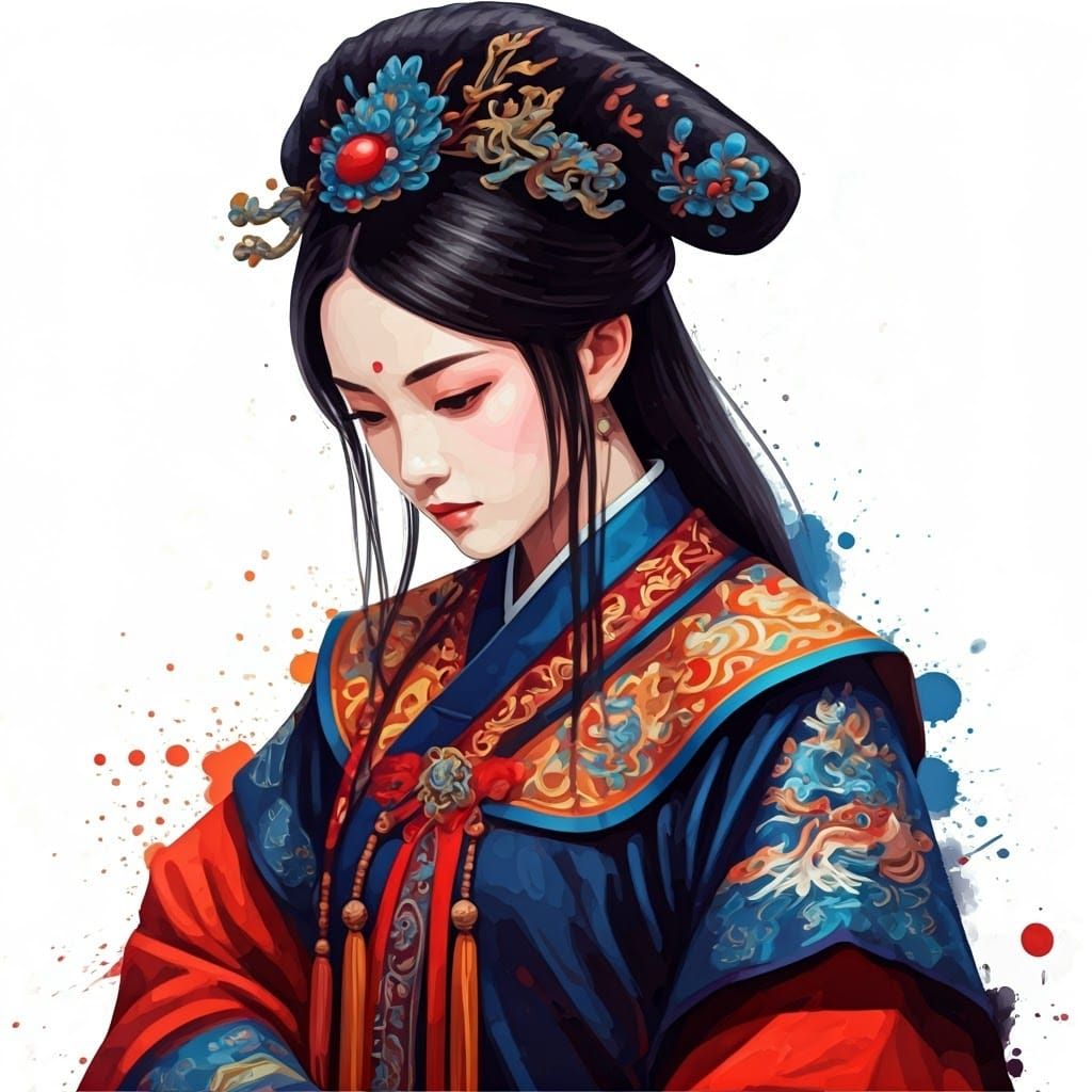 Chinese Woman in Tang Dynasty Attire, Digital Painting