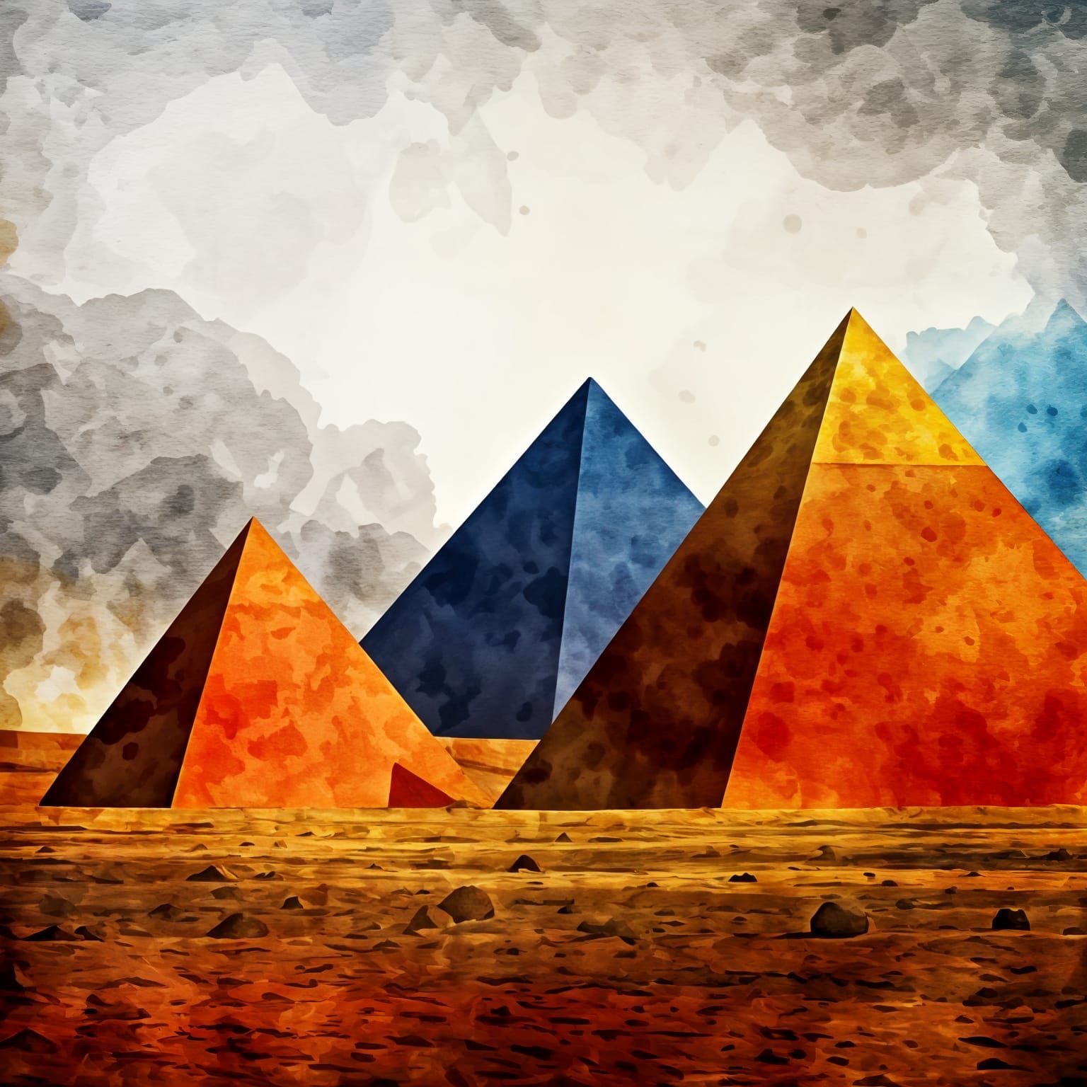 Vibrant Pyramids Amidst Monochromatic Haze