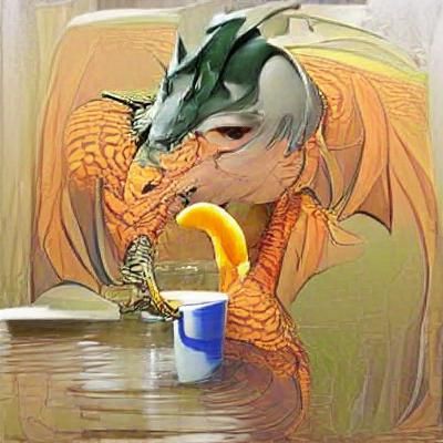 Dragon Sipping Orange Juice: Digital Art