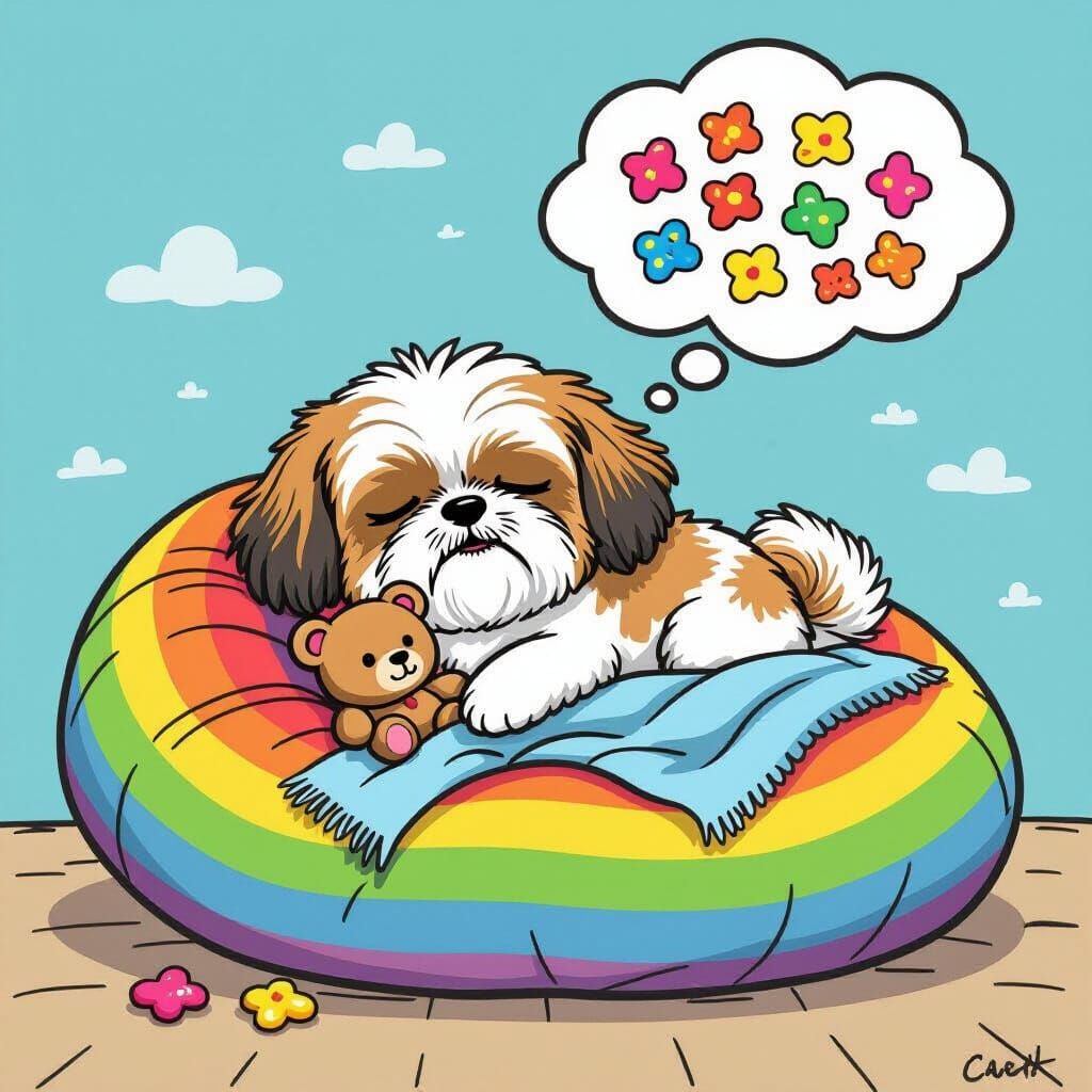 Shih Tzu Dreams of Dog Treats in Playful Drawing