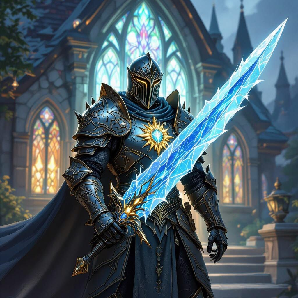 Fantasy Knight with Glowing Crystal Sword