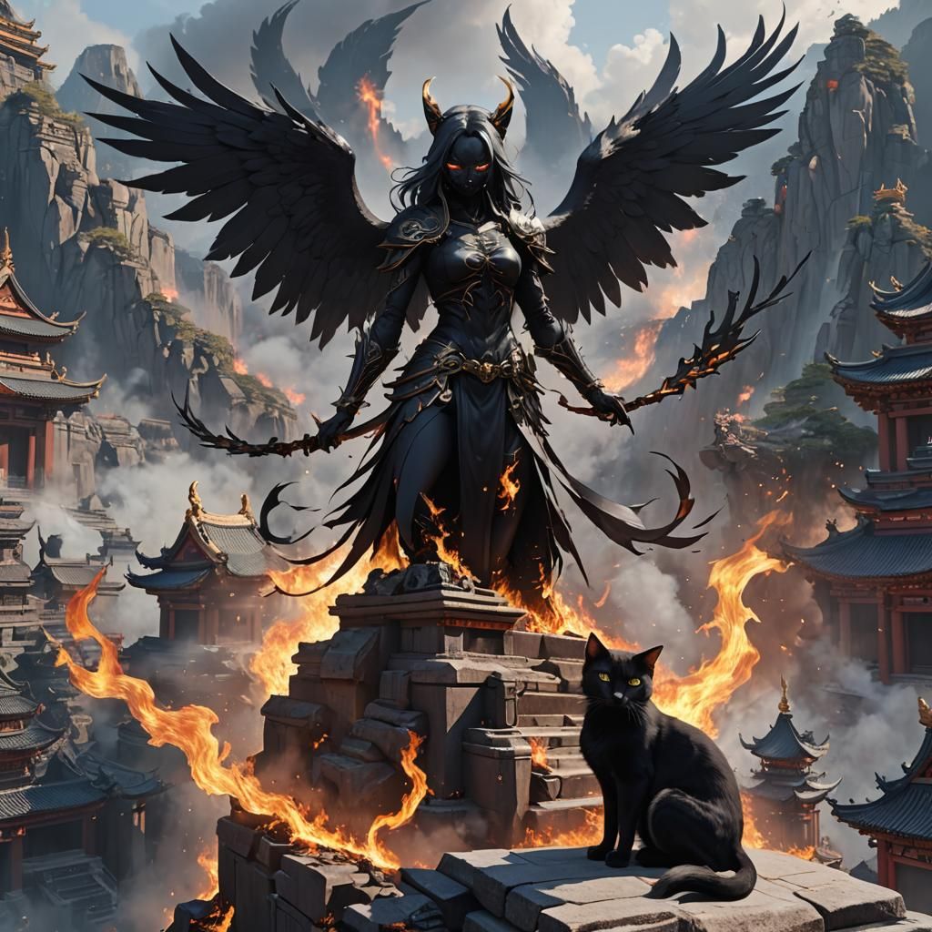 Black Cat Angel on Burning Mountain Temple