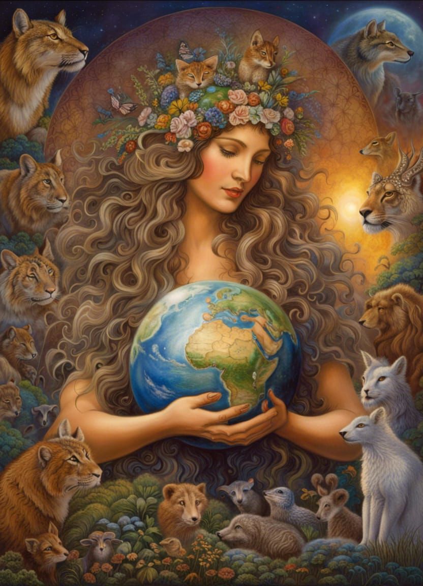 Mother Earth Goddess Surrounded by Animals