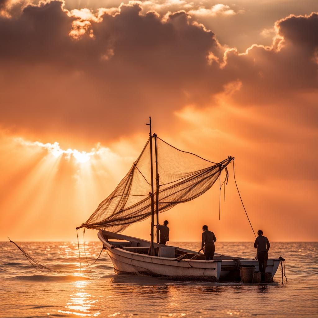 Greek Fishing Boat at Sunrise