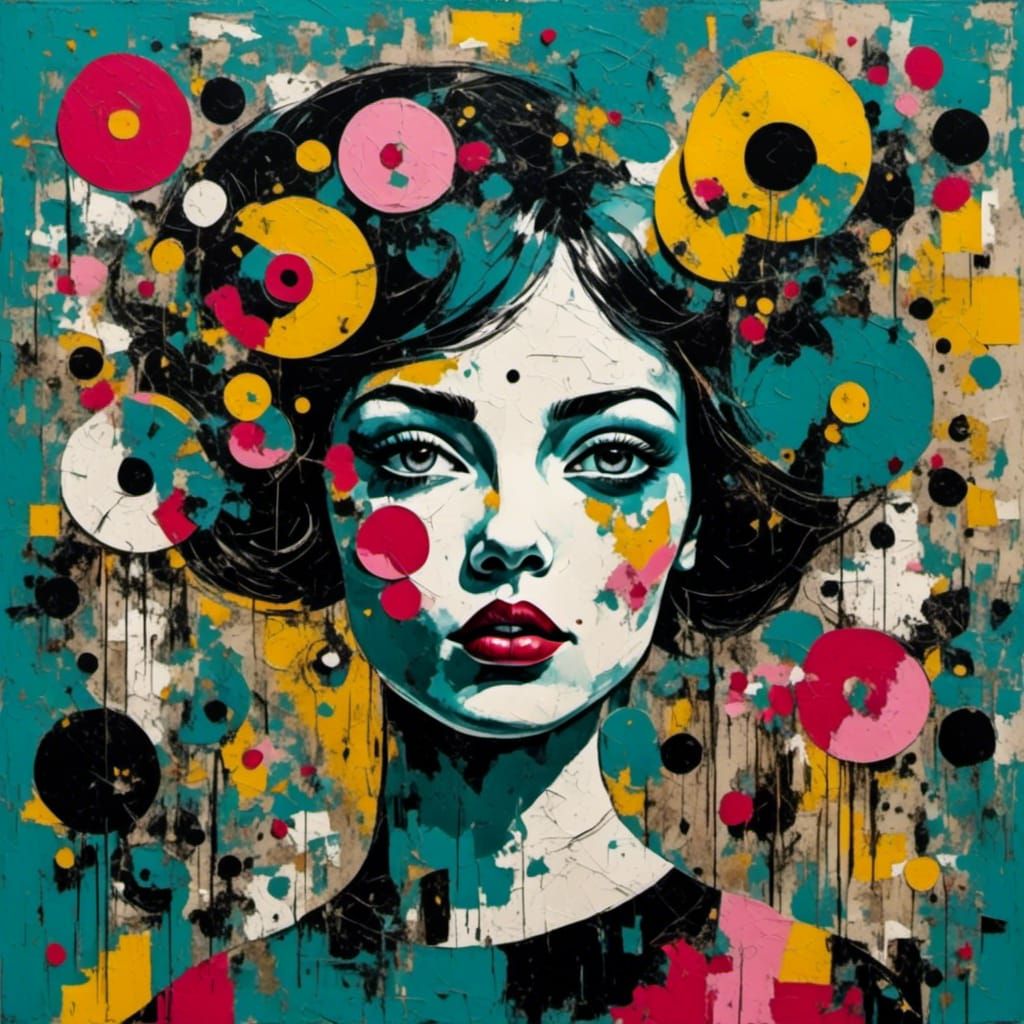 Pop Art Girl in Retro Bauhaus Collage