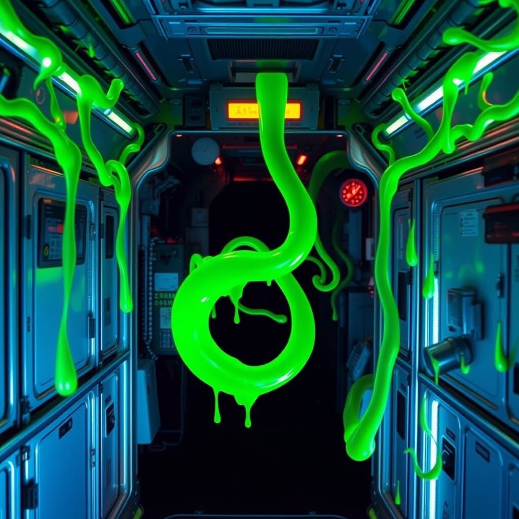 Vibrant Green Slime Invades the ISS in a Sci-Fi Horror Scene