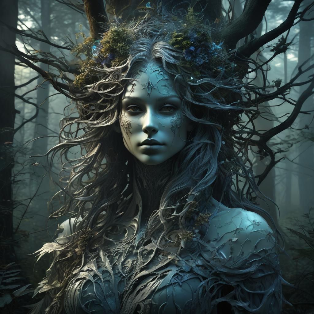 Ethereal Ghost Portrait in Mystical Forest