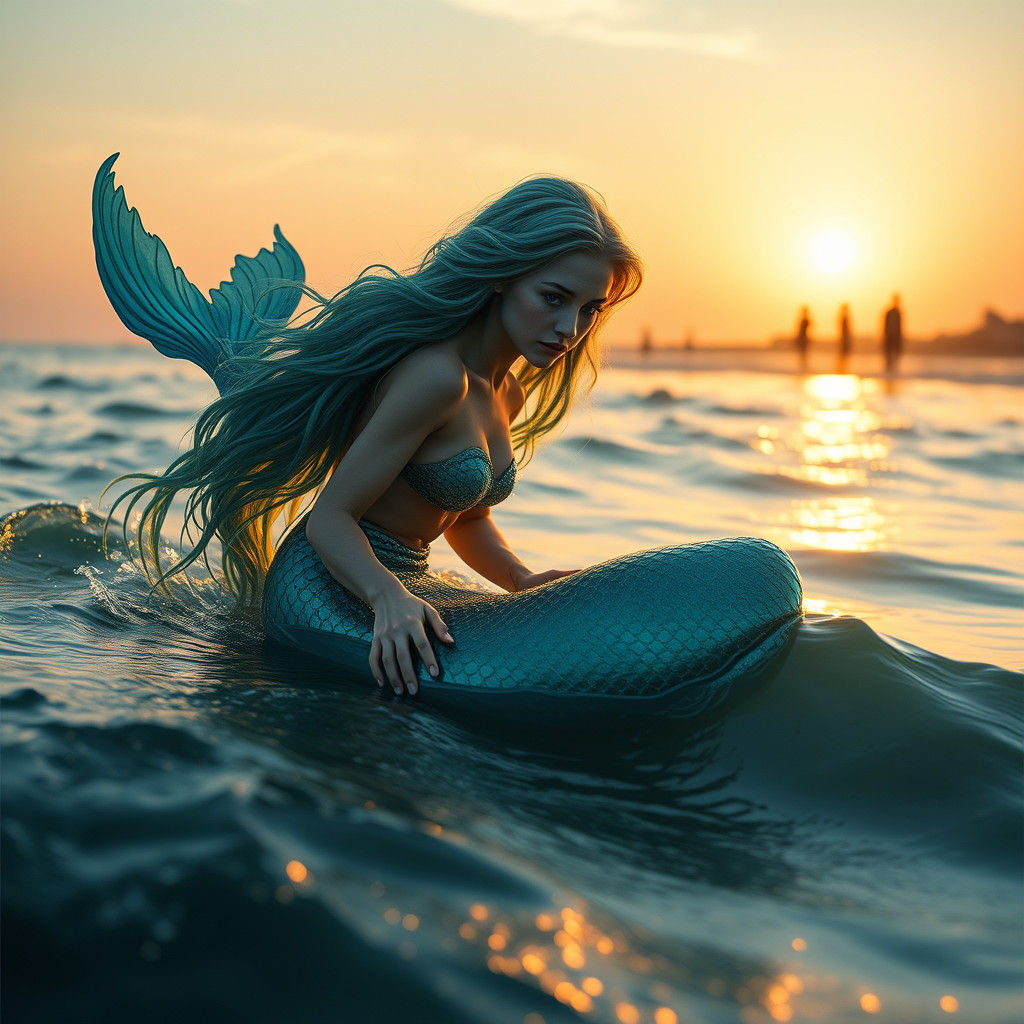 Turquoise Mermaid's Ocean Longing, Digital Art