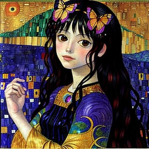 Anime Angel with Butterflies in Vivid Colors