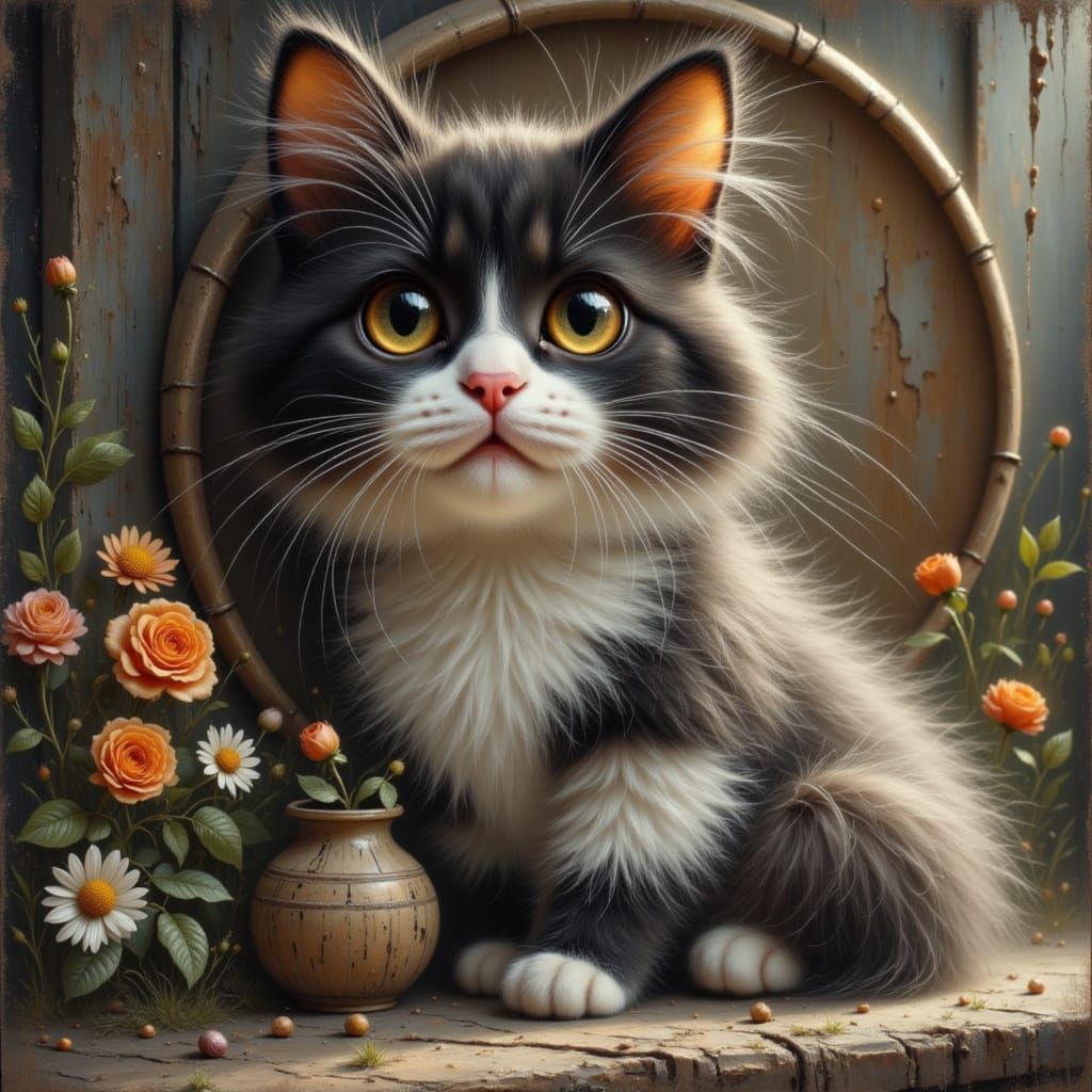 Mystic Cat Portrait with Luminous Oil Effect
