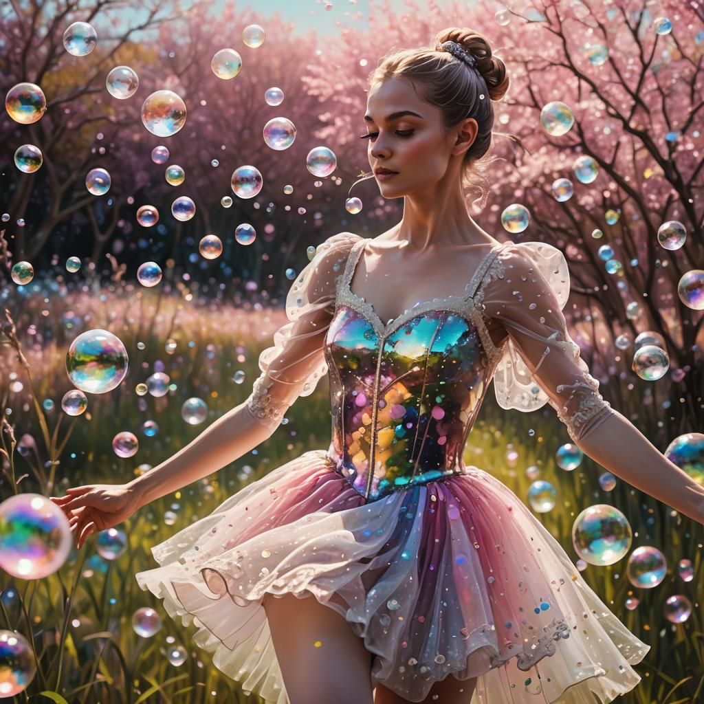 Ballet Dancer Dances in Prismatic Bubble Field