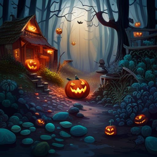 Spooky Abstract Halloween Scene in Forest