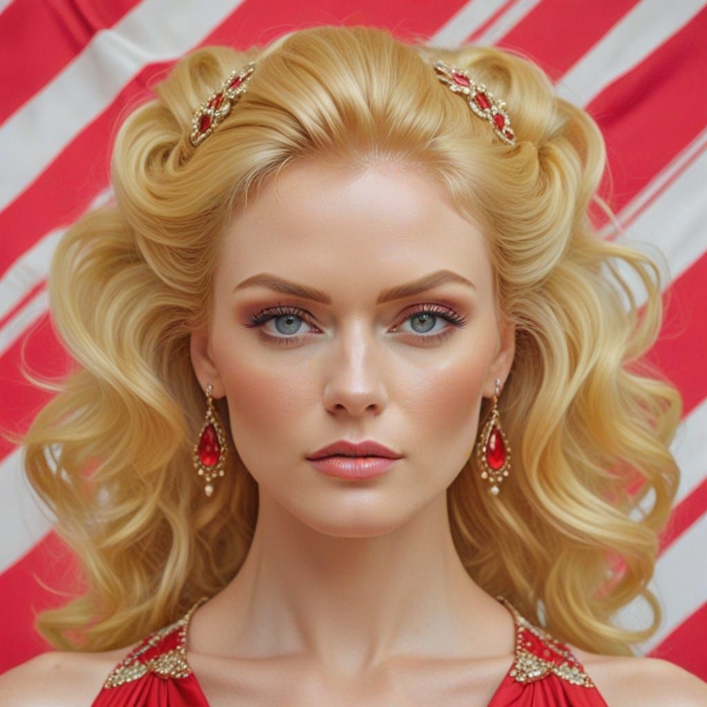 Elegant Blonde Goddess in Luxurious Attire