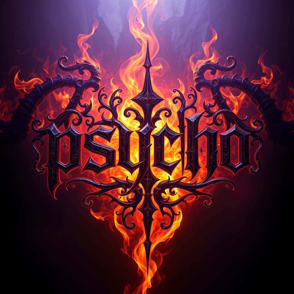 Dark Fantasy Psycho Logo in Gothic Letters with Mystical Fla...