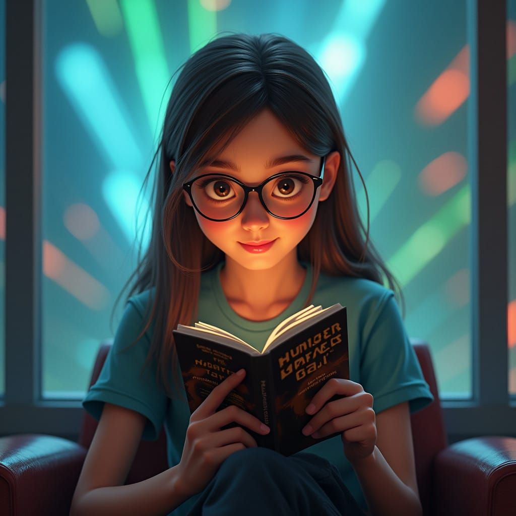 Young Girl Enthralled by Reading