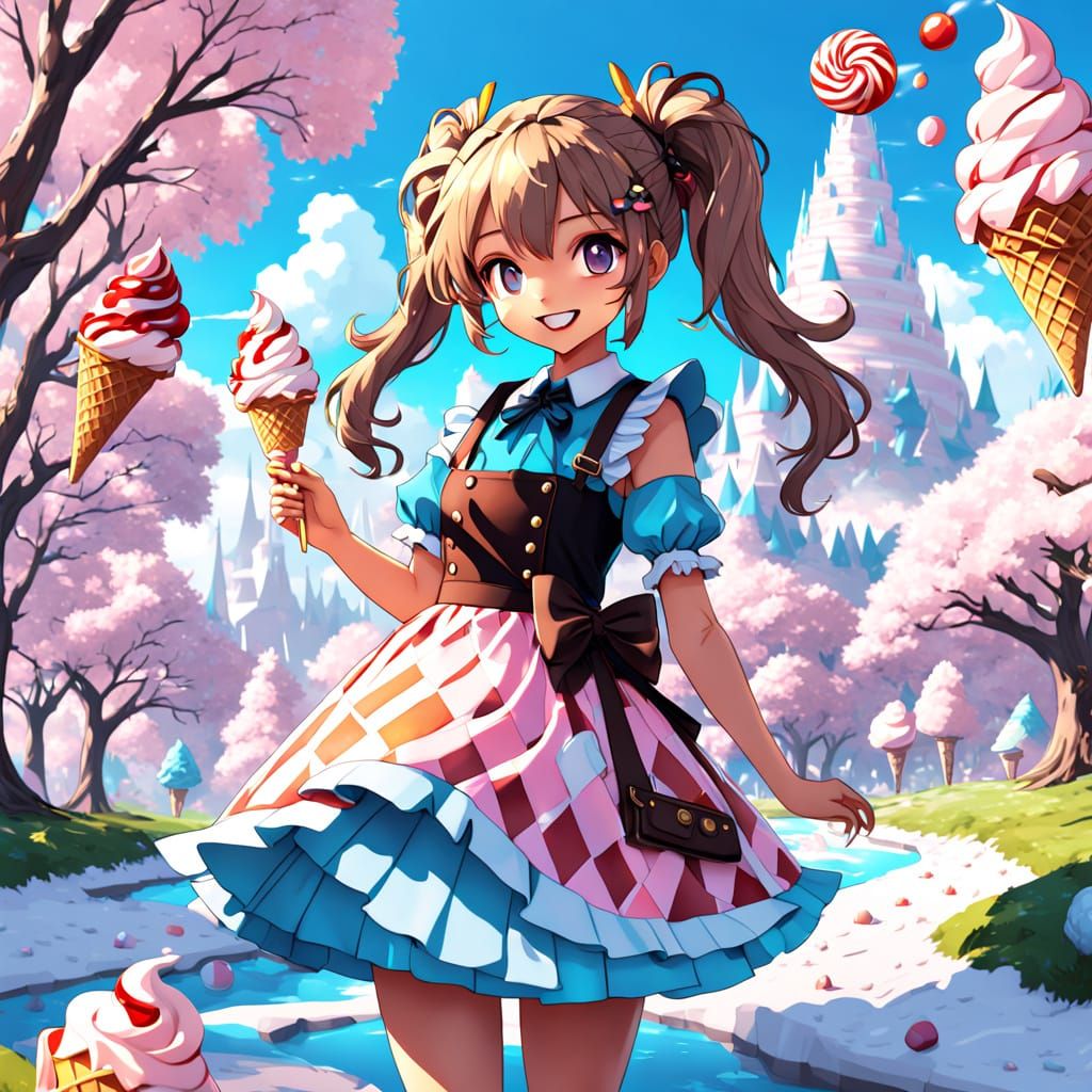 Anime Girl in Ice Cream Wonderland