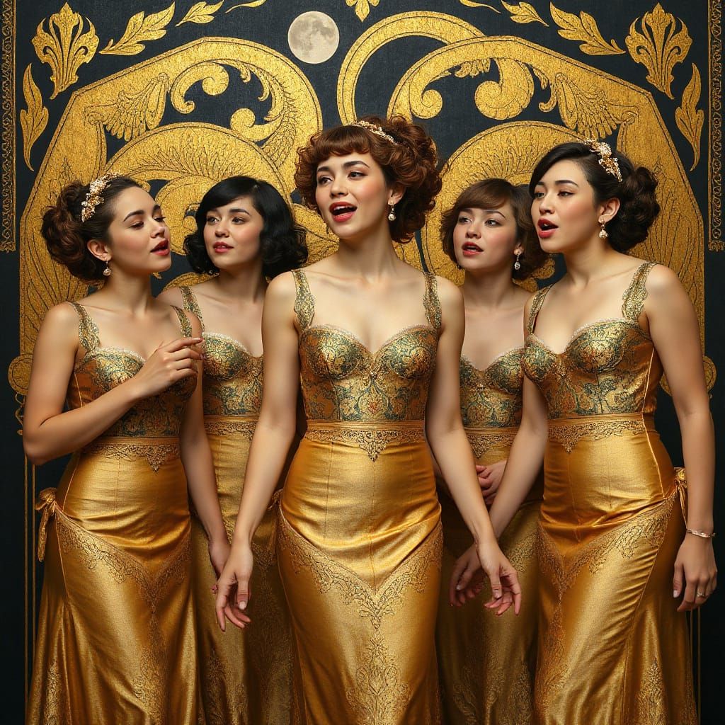 Elegant Gold Diggers Singing in Harmony