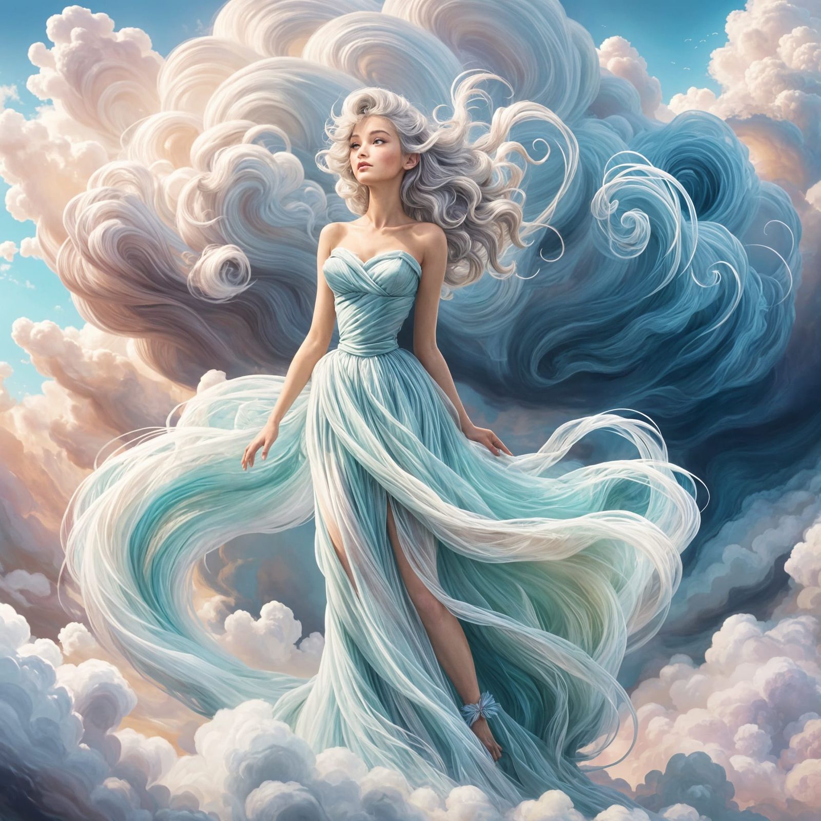 Disney-Style Tornado Nymph in Cumulus Cloud