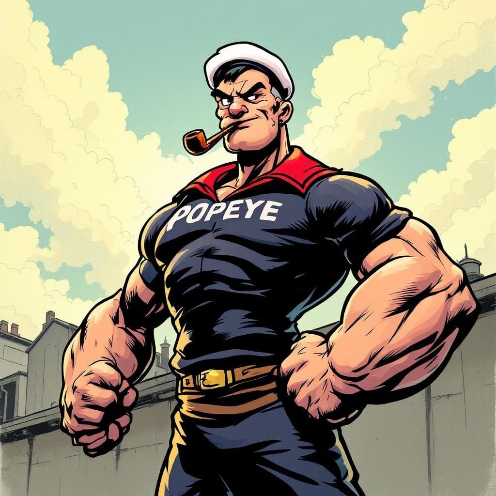 Heroic Popeye in Classic Comic Book Style