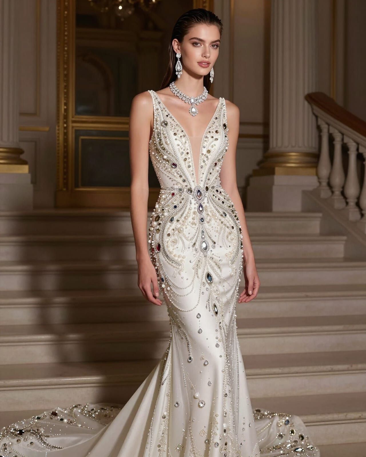 Couture Ivory Gown with Crystal Embellishments