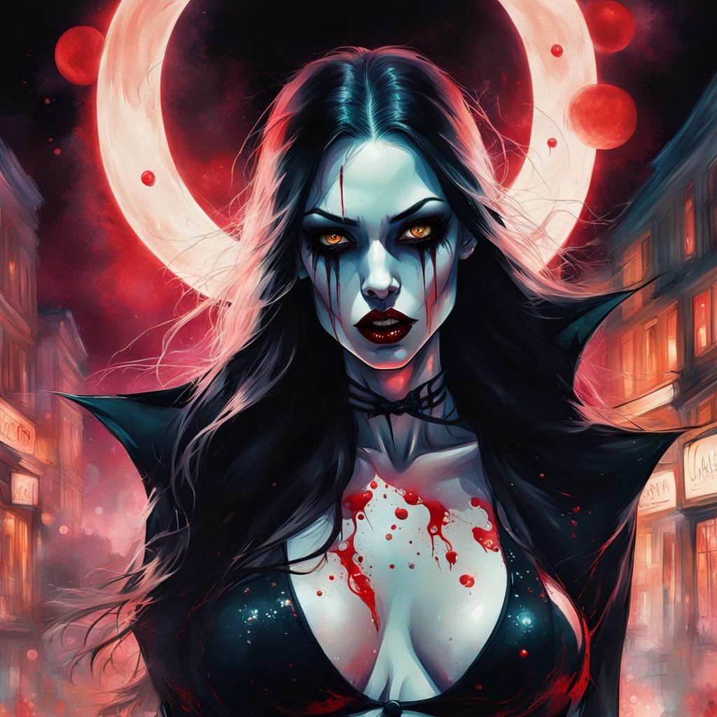 Glamourous Vampire Pinup in Gothic Art Style