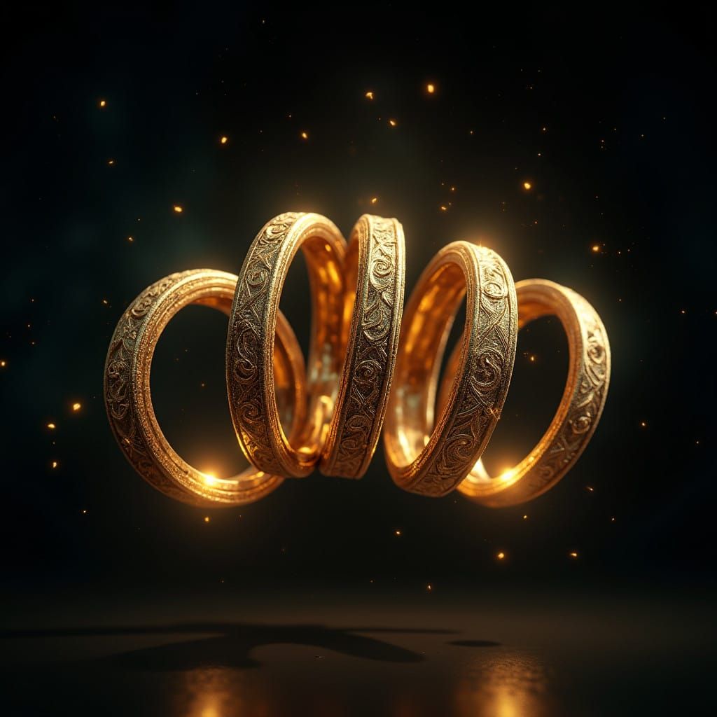 Radiant Golden Rings, Medieval Illuminated Manuscript Style