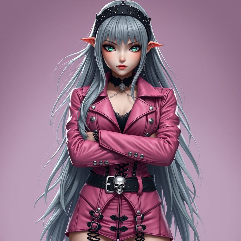 Goth Witch in Dark Fantasy Attire with Piercing Emerald Eyes